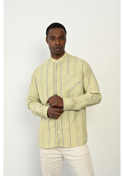 R-3970 Tek Cep Detaylı Çizgili Uzun Kol Gömlek fiyatları