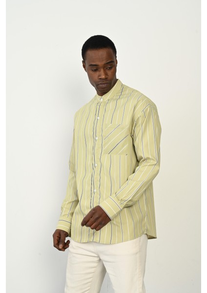 R-3970 Tek Cep Detaylı Çizgili Uzun Kol Gömlek modelleri