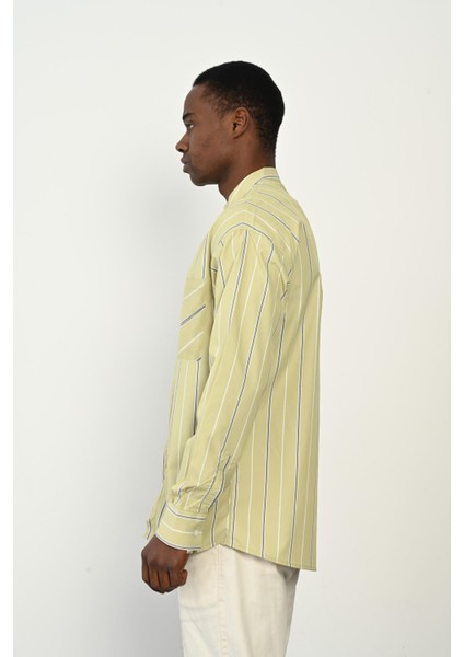 R-3970 Tek Cep Detaylı Çizgili Uzun Kol Gömlek fırsatları