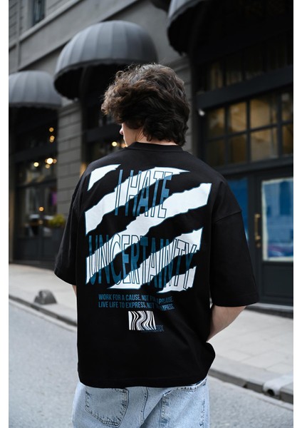 R-5789 I Hate Uncertaınty Baskılı Oversize Tişört