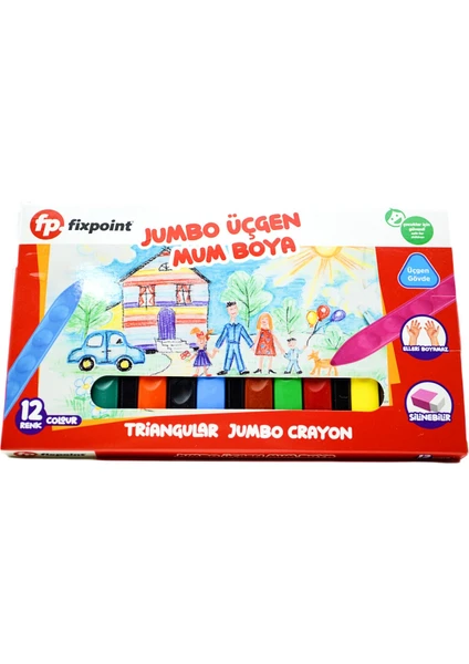 Jumbo Üçgen Mum Boya 12 Renk (P-2138)