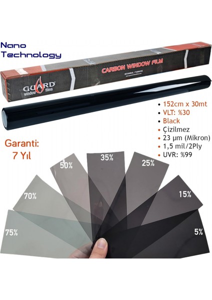 Carbon Cam Filmi Vlt %30 Black 152 cm x 30 mt (Nano Teknoloji)