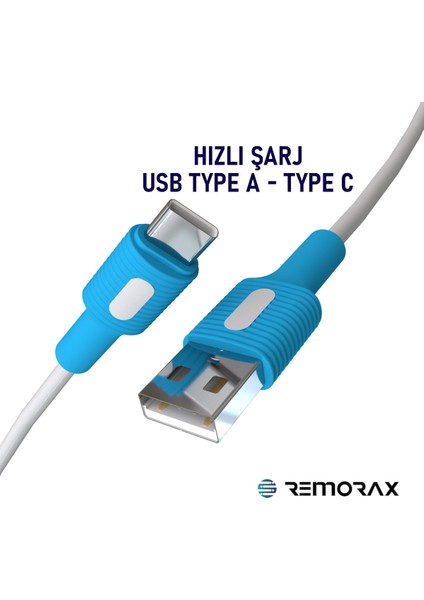 Coral Hızlı Şarj Usb Type A Type-C 150 Cm 3.0a Beyaz Kablo Beyaz-Mavi Uçlar
