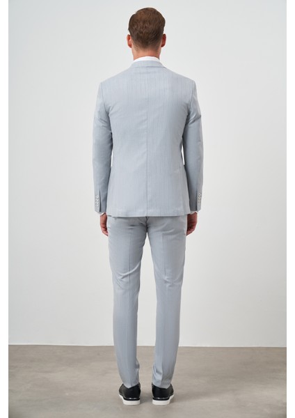 Erkek Mavi Poliviskon Trend Kruvaze Slim Fit Sivri Yaka Takım Elbise indirimleri