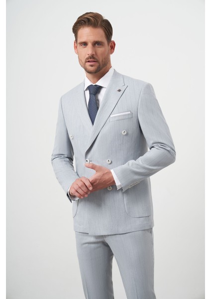 Erkek Mavi Poliviskon Trend Kruvaze Slim Fit Sivri Yaka Takım Elbise fiyatları