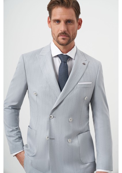 Erkek Mavi Poliviskon Trend Kruvaze Slim Fit Sivri Yaka Takım Elbise fırsatları