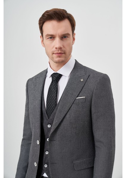 Erkek Siyah Keten Kombinli Slim Fit Takım Elbise fırsatları