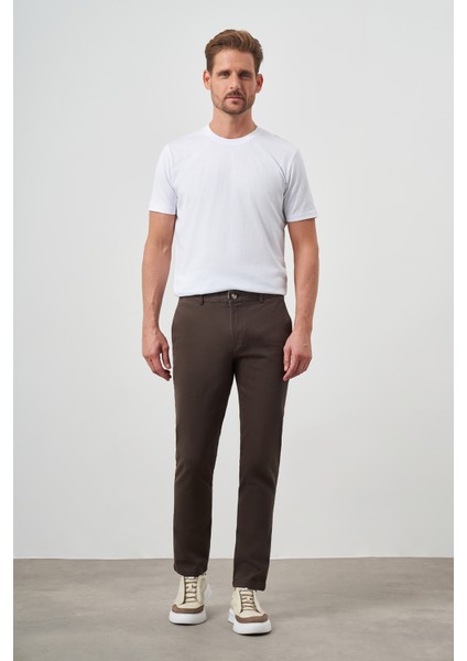 Erkek Yeşil Pamuk Yan Cep Slim Fit Chino Pantolon