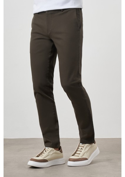 Erkek Haki Pamuk Yan Cep Slim Fit Chino Pantolon