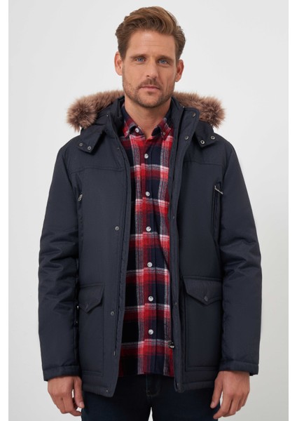 Erkek Lacivert Çıtçıtlı Kapüşonlu Dynamic Fit Rahat Kesim Mont fiyatları