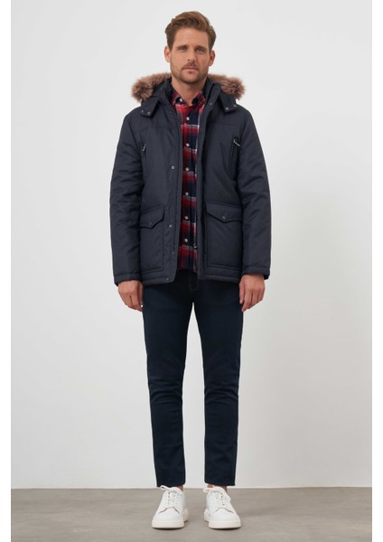 Erkek Lacivert Çıtçıtlı Kapüşonlu Dynamic Fit Rahat Kesim Mont modelleri