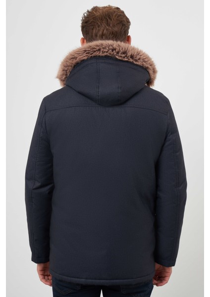 Erkek Lacivert Çıtçıtlı Kapüşonlu Dynamic Fit Rahat Kesim Mont indirimleri