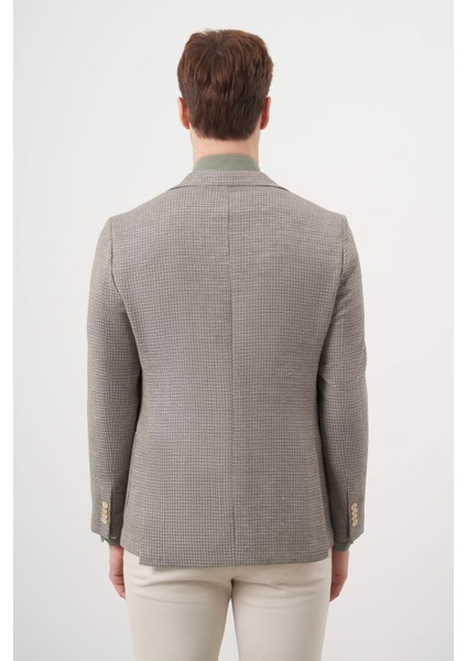 Erkek Haki Dokuma Slim Fit Torba Cep Mono Yaka Spor Ceket