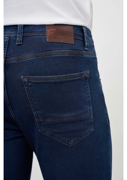 Erkek Lacivert Denim 5 Cep Slim Fit Jean Kot Pantolon fırsatları