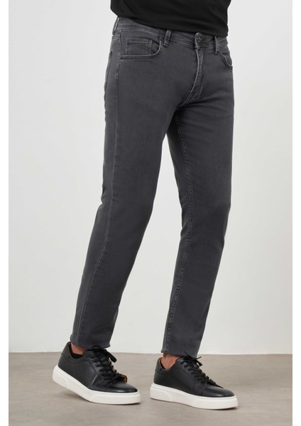 Erkek Gri Denim 5 Cep Slim Fit Jean Kot Pantolon modelleri