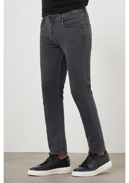 Erkek Gri Denim 5 Cep Slim Fit Jean Kot Pantolon fırsatları