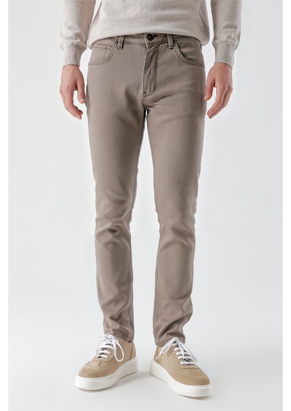 Erkek Açık Kahve Mevsimlik Pamuk 5 Cep Slim Fit Jean Pantolon fiyatları