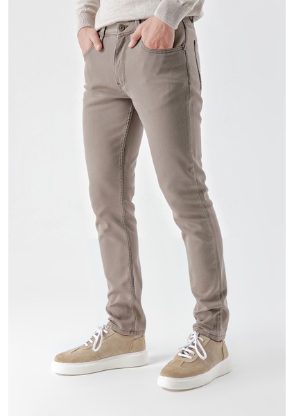 Erkek Açık Kahve Mevsimlik Pamuk 5 Cep Slim Fit Jean Pantolon modelleri