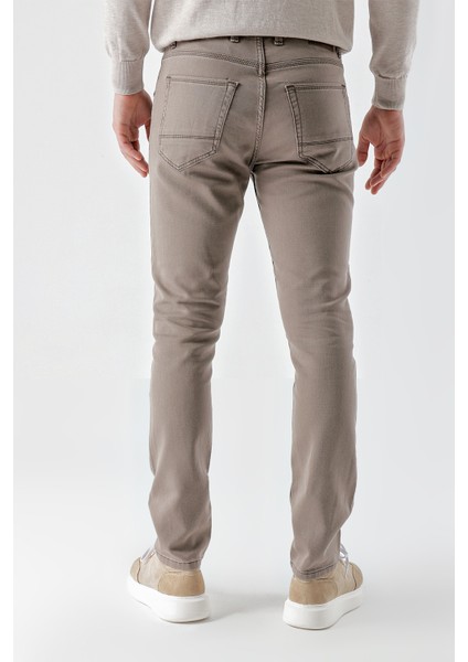 Erkek Açık Kahve Mevsimlik Pamuk 5 Cep Slim Fit Jean Pantolon fırsatları