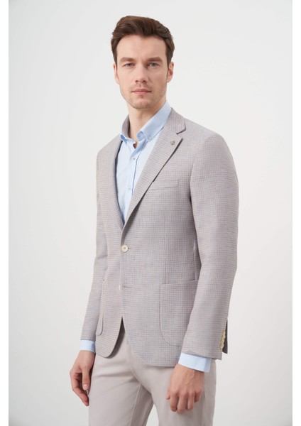 Erkek A. Mavi Dokuma Slim Fit Torba Cep Mono Yaka Spor Ceket