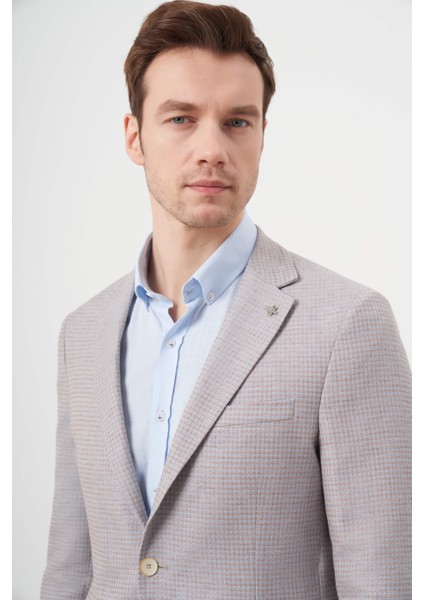 Erkek A. Mavi Dokuma Slim Fit Torba Cep Mono Yaka Spor Ceket modelleri