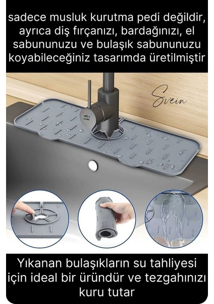 Mutfak Banyo Lavabo Silikon Musluk Arkası Mat Su Tutucu Koruyucu Tezgah Üstü Bulaşık Kurutma Pedi