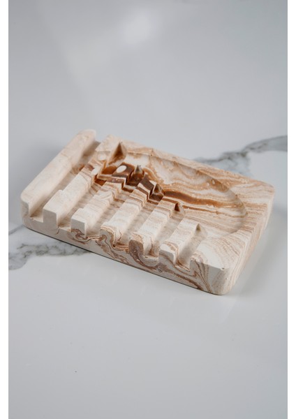 Mermer Desenli Banyo Mutfak Tuvalet Beton Katı Sabunluk Su Giderli 8X13 cm