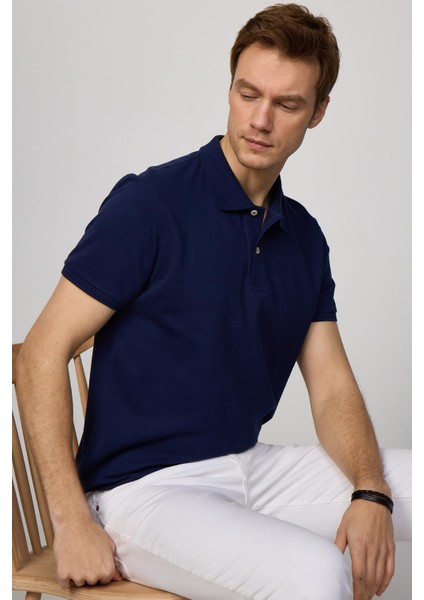 Erkek Slim Fit Dar Kesim Pamuk Düz Pike Lacivert Polo Yaka Tişört fiyatları
