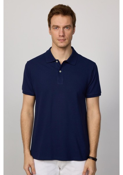 Erkek Slim Fit Dar Kesim Pamuk Düz Pike Lacivert Polo Yaka Tişört fırsatları