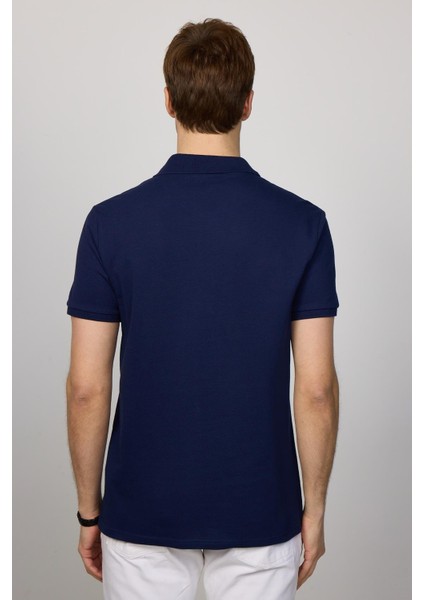 Erkek Slim Fit Dar Kesim Pamuk Düz Pike Lacivert Polo Yaka Tişört indirimleri