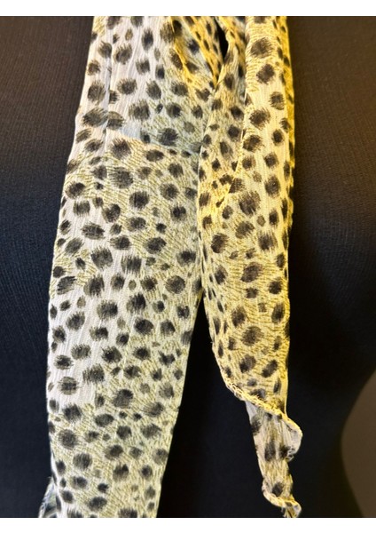 Leopar Şifon Fular Saç Bandı Boyun Fular 115X15 cm