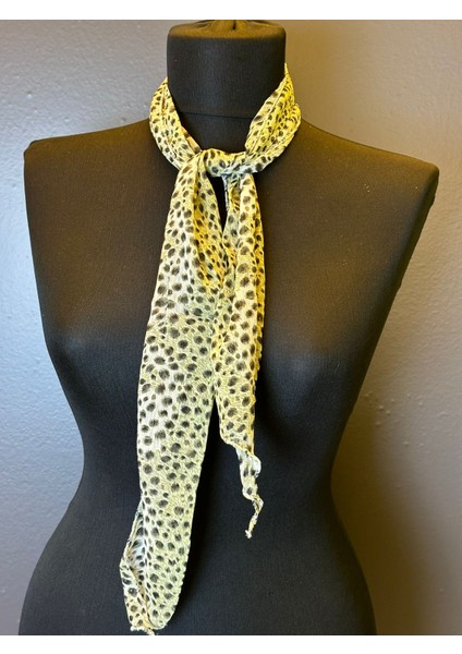 Leopar Şifon Fular Saç Bandı Boyun Fular 115X15 cm