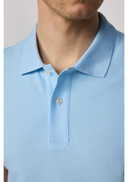 Erkek Slim Fit Dar Kesim Pamuk Düz Pike Mavi Polo Yaka Tişört fırsatları