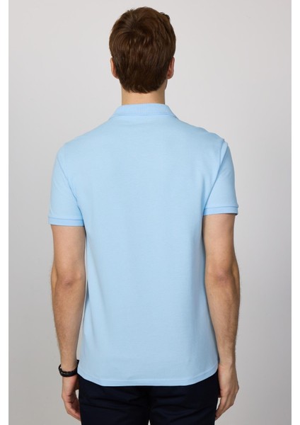 Erkek Slim Fit Dar Kesim Pamuk Düz Pike Mavi Polo Yaka Tişört indirimleri