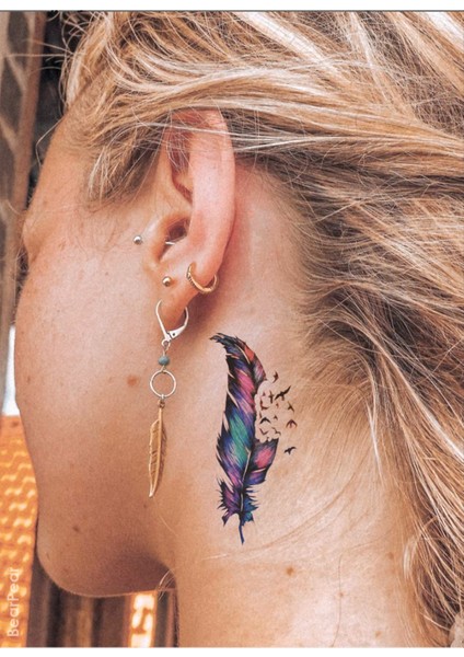 Kuş ve Tüy Küçük Boy Renkli Geçici Dövme