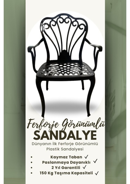 Ferforje Görünümlü Masa ve Sandalye, Bahçe, Balkon ve Dış Mekanda Kullanılabilir, 2 Yıl Garantili, 150 kg Taşıma Kapasiteli, Plastik Oval Masa ve Sandalye Takımı