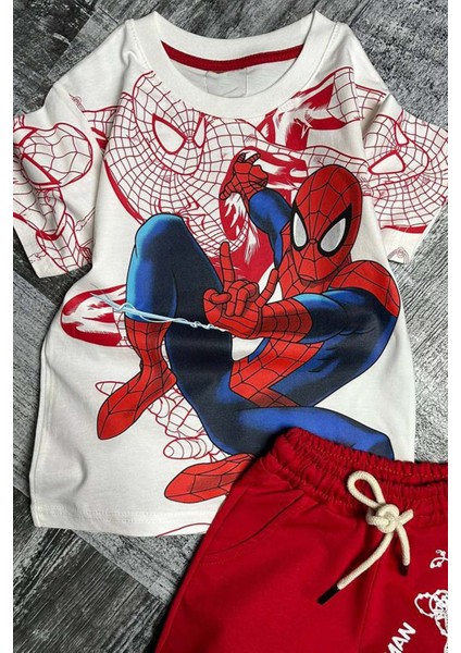 Erkek Çocuk Spiderman Digital ve Yazı Baskılı Kısa Kol Kırmızı Şortlu Takım fiyatları