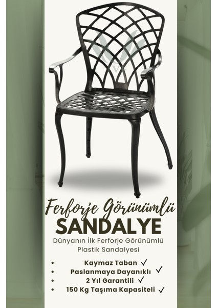 Ferforje Görünümlü Masa ve Sandalye, Bahçe, Balkon ve Dış Mekanda Kullanılabilir, 2 Yıl Garantili, 150 kg Taşıma Kapasiteli, Plastik Yuvarlak Siyah Masa ve Sandalye Takımı