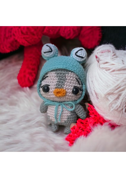 Paris Organik Oyuncak Turkuaz Şapkalı Sevimli Amigurumi Penguen