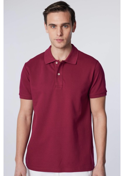 Erkek Slim Fit Dar Kesim Pamuk Düz Pike Bordo Polo Yaka Tişört