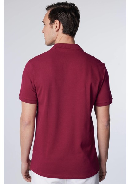 Erkek Slim Fit Dar Kesim Pamuk Düz Pike Bordo Polo Yaka Tişört