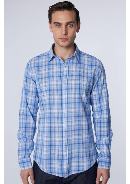 Slim Fit Uzun Kollu Dar Kesim Kareli Keten Doku Yazlık Erkek Gömlek