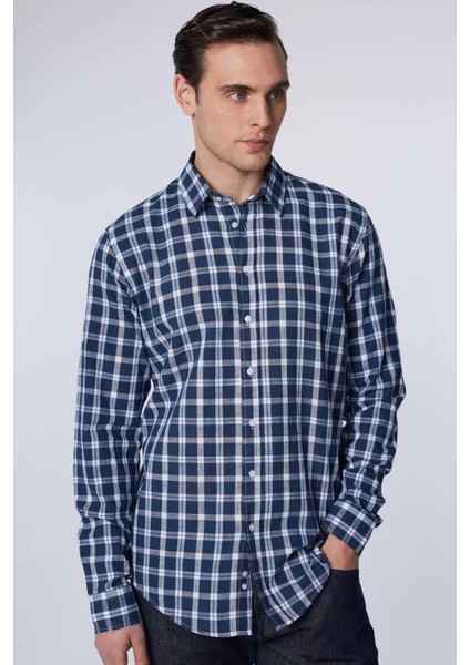 Slim Fit Uzun Kollu Dar Kesim Kareli Keten Doku Yazlık Erkek Gömlek