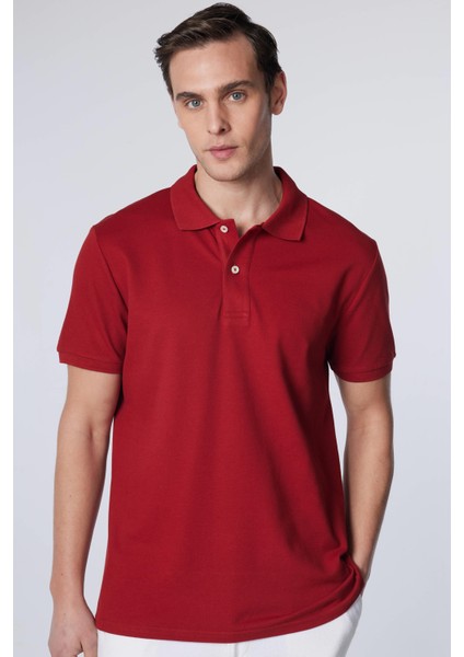 Erkek Slim Fit Dar Kesim Pamuk Düz Pike Bordo Polo Yaka Tişört