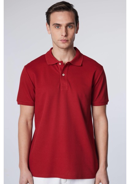 Erkek Slim Fit Dar Kesim Pamuk Düz Pike Bordo Polo Yaka Tişört