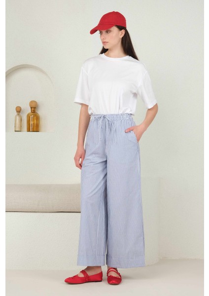 Poplin Çizgili Pantolon Mavi fırsatları
