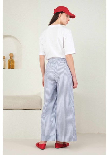 Poplin Çizgili Pantolon Mavi indirimleri