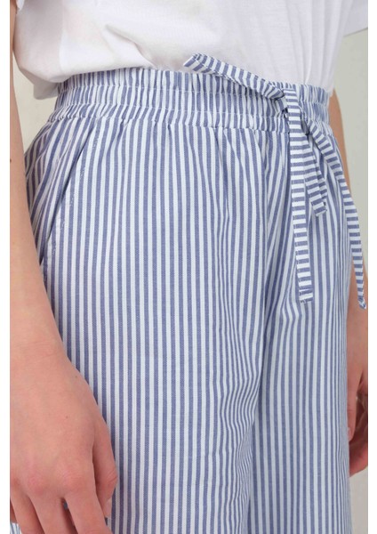 Poplin Çizgili Pantolon Mavi