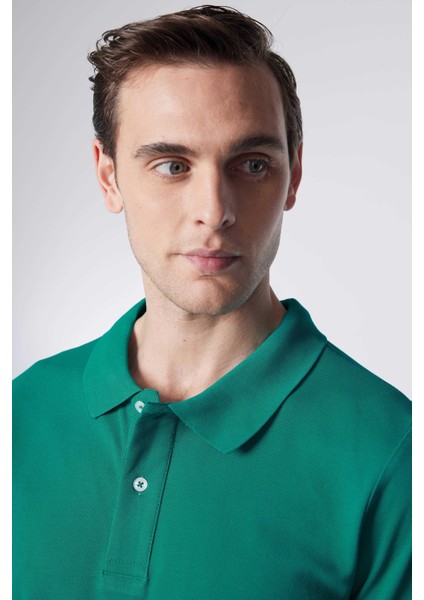 Erkek Slim Fit Dar Kesim Pamuk Düz Pike Yeşil Polo Yaka Tişört modelleri