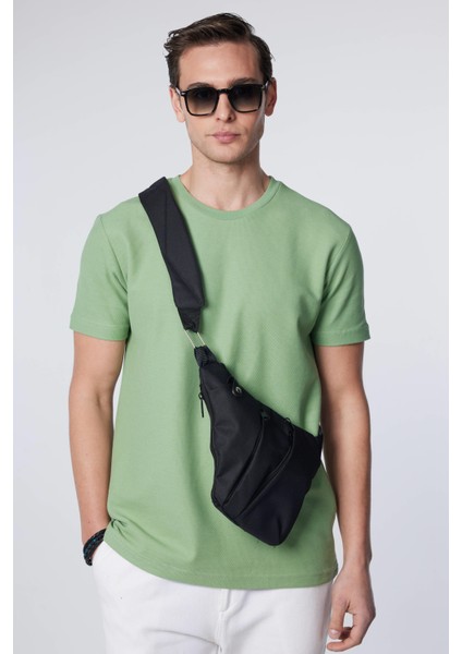 Erkek Slim Fit Dar Kesim Pamuk Yumuşak Dokulu Desenli Yeşil Bisiklet Yaka Tişört